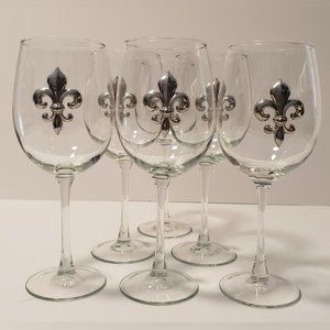 Set of 6 Jon Margeaux Fleur de Lis Wine Glasses